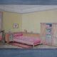 Original old watercolor - Interior architecture