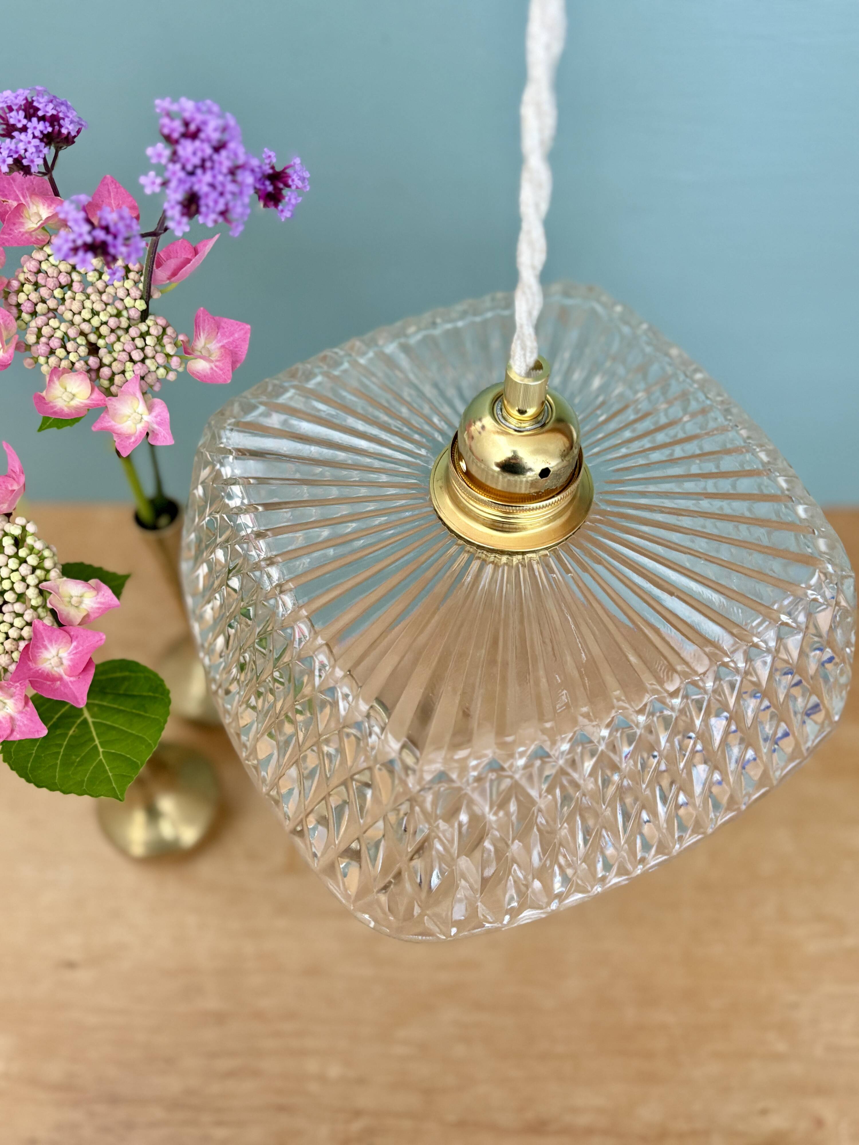 Vintage square glass pendant light - tableware collection -