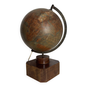 Vintage 1930 globe terrestrial Jacques Adnet world map J. Forest glass wood -