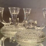 Pair of Val Saint Lambert crystal table end candlesticks