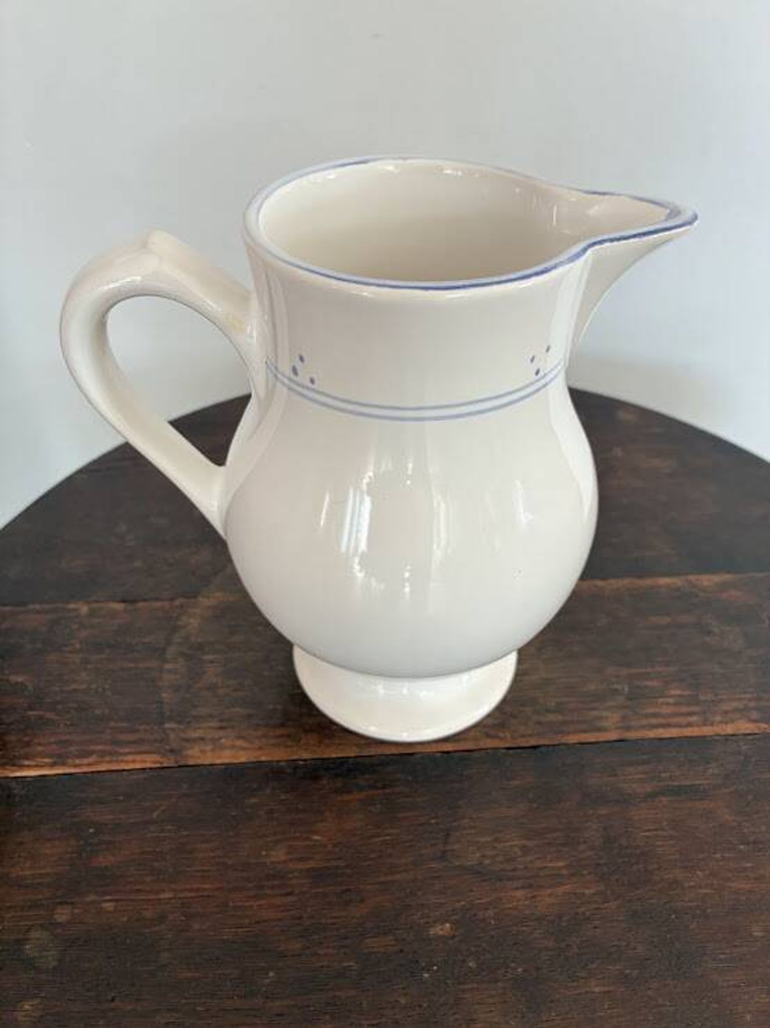 White pitcher with blue trim - Niderviller France