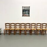 Set of 8 solid elm chairs with straw seats