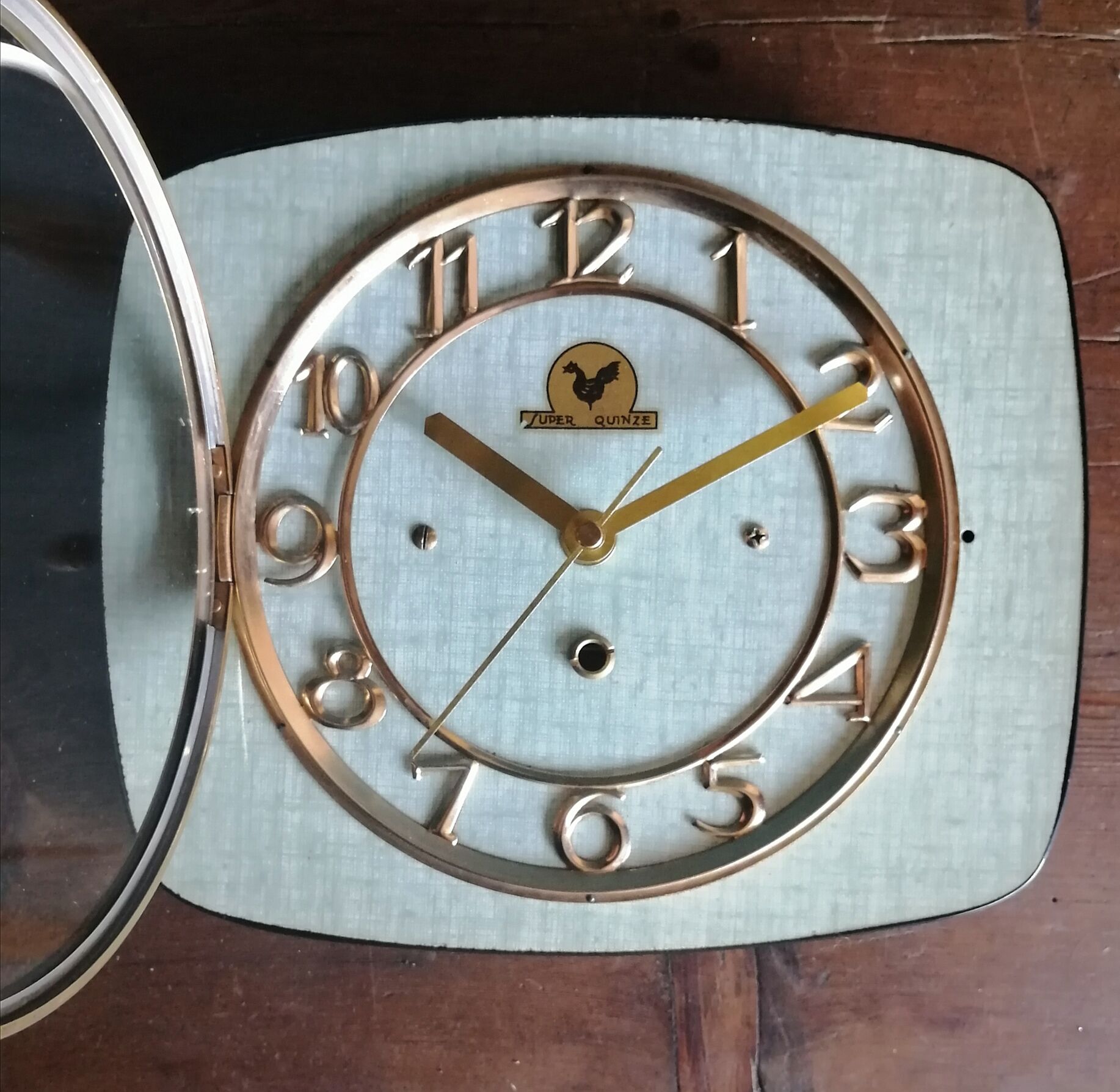 Vintage formica clock silent rectangular wall clock "Super Quinze Vert"