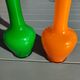 Pair of Vintage 70s Pop Art Opaline Vases – Green & Fluorescent Orange 20cm