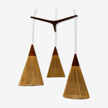 Lampe en cascade en bois de teck et raphia de Temde
