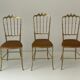 Set of 3 Chiavari chairs in brass with velvet seat and high back, 1950s, Italy.