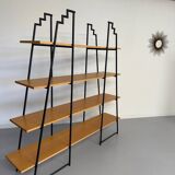 Étagère bibliothèque bois et métal design des années 80
