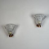 Pair of Archimede Seguso “Bullicante” Murano Glass Wall Sconces, 1940s