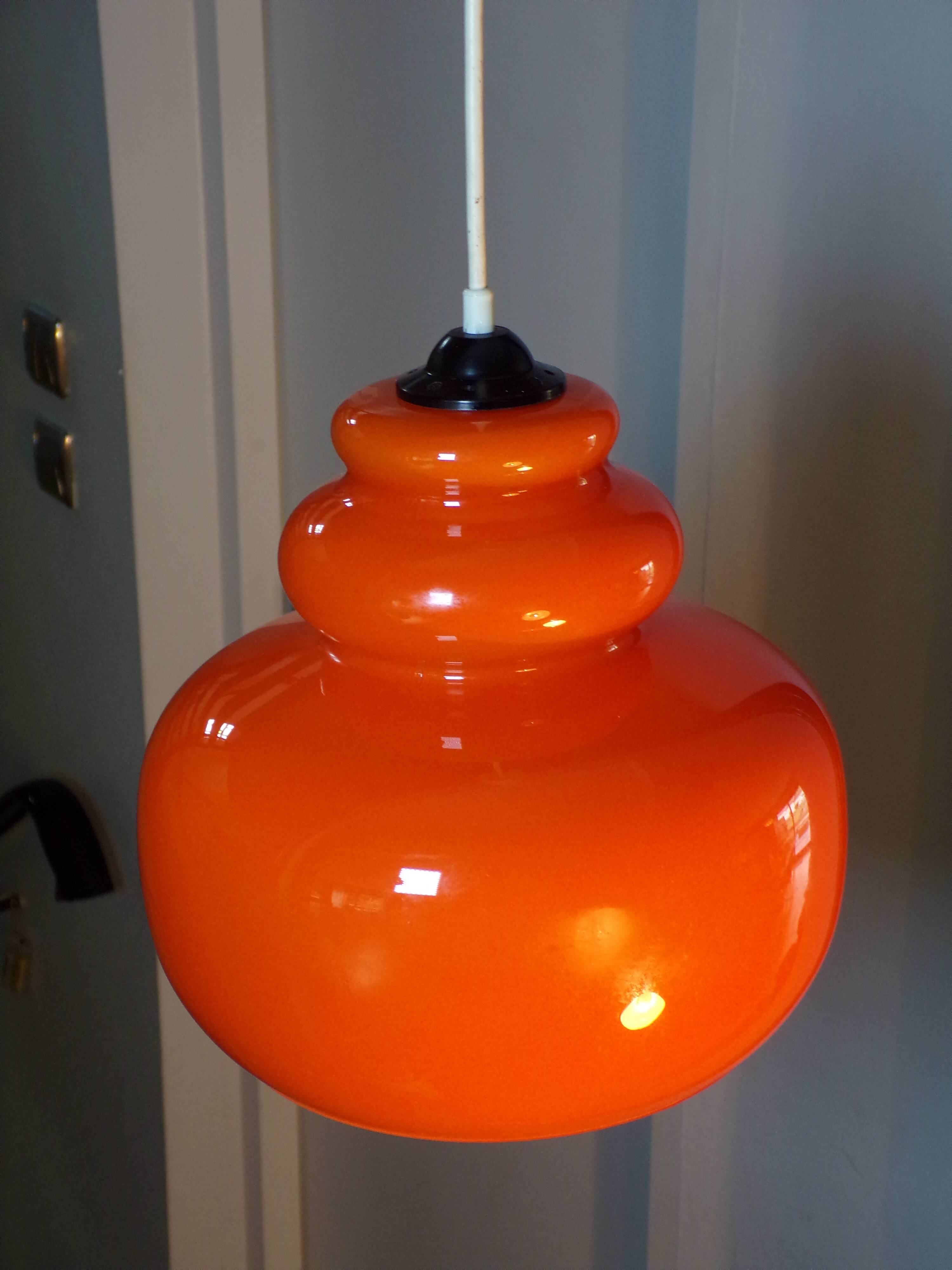 1970 orange opaline pendant light
