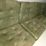 Patchwork modular sofa set in olive green patinated leather, 1970