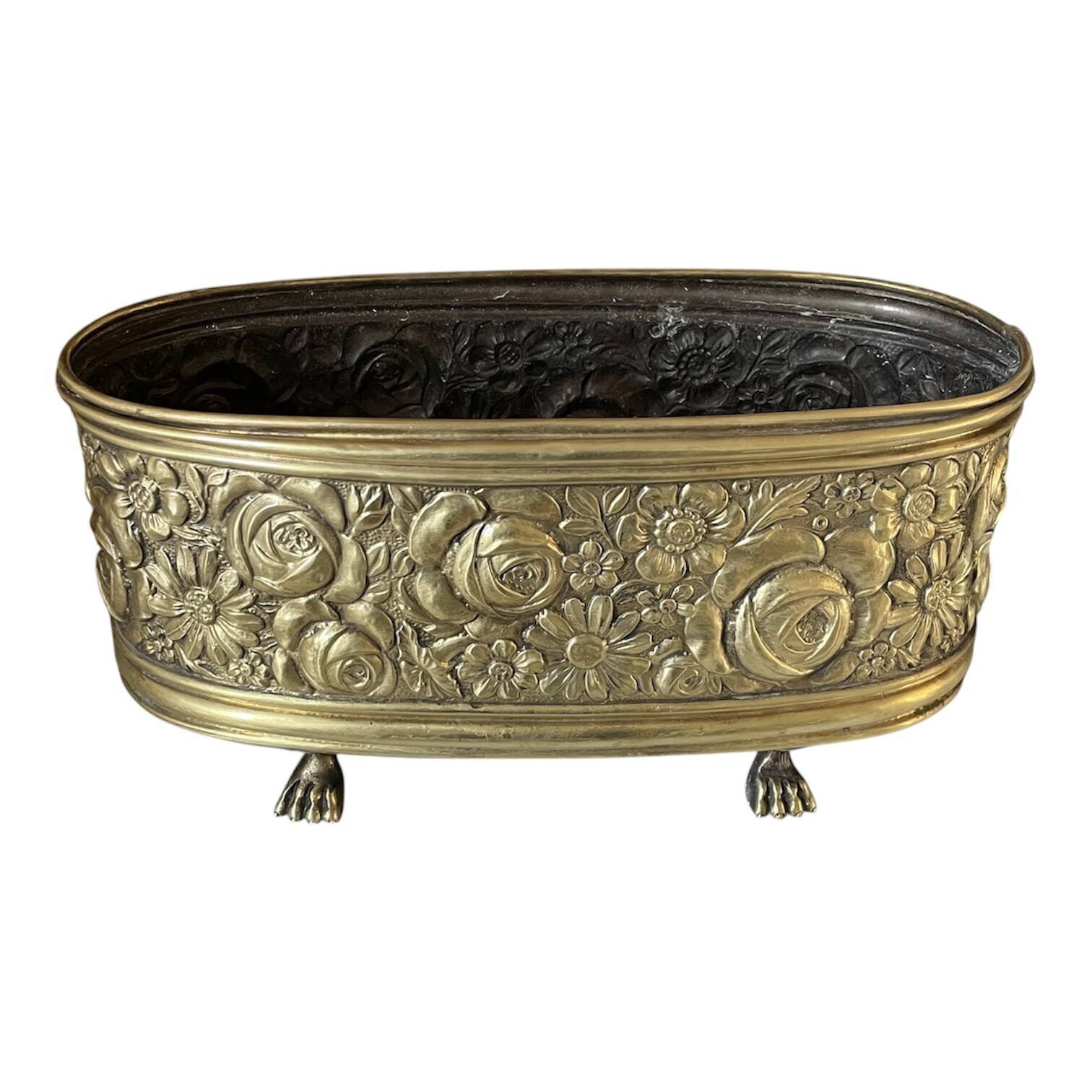 Old repoussé brass planter