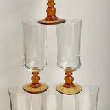 Set of 6 champagne flutes with amber foot 70s