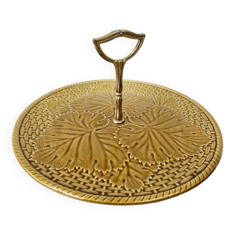 Vintage Presentation Cheese Board Gien Ocher Ceramic Vine Leaves