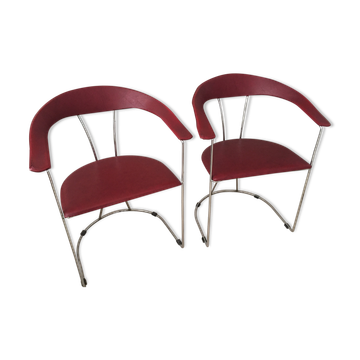 Paire de chaises rouges en skai années 80