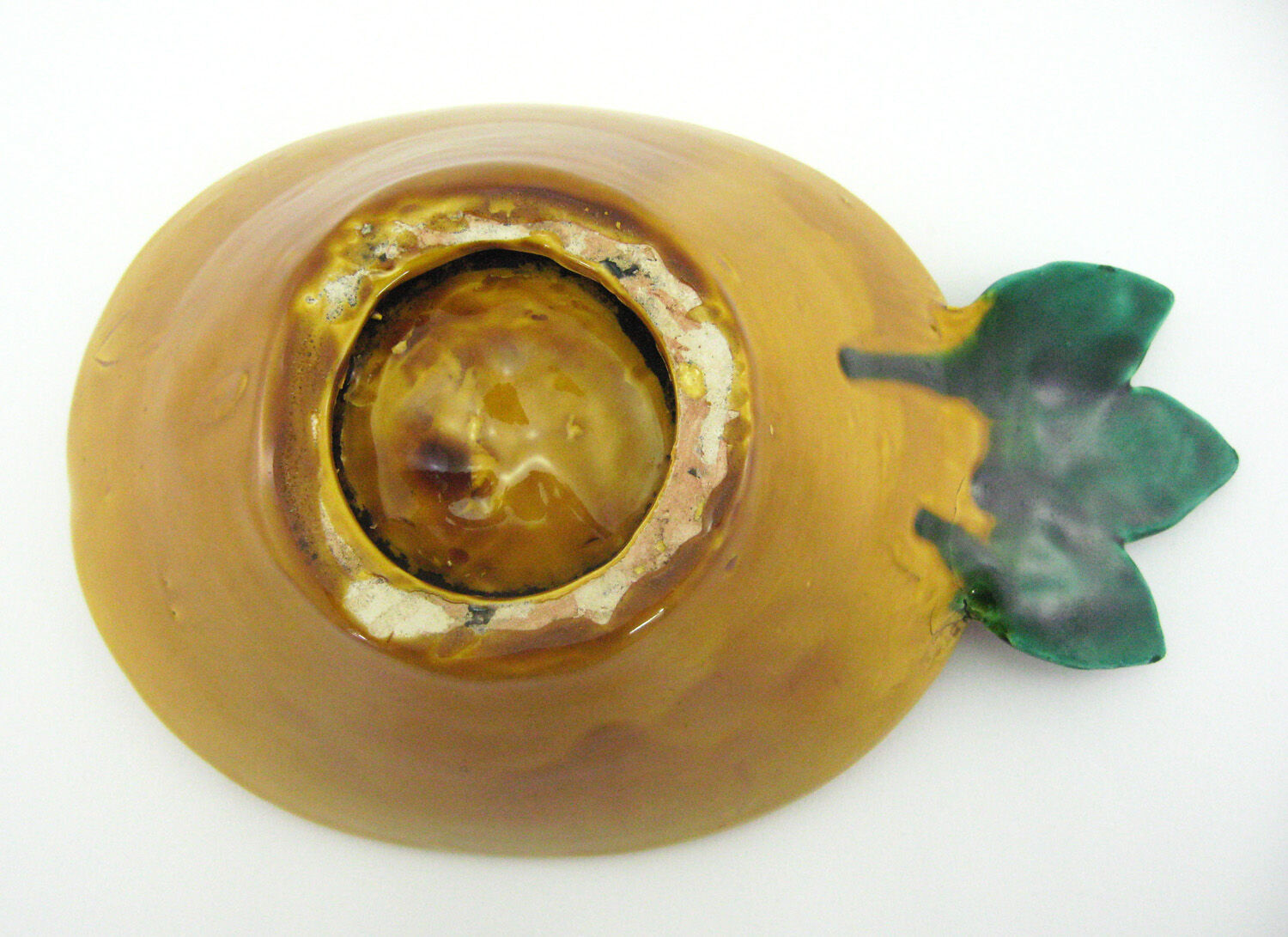 Yellow and green ceramic salad - pineapple-shaped barbotine - Vallauris France - vintage 60s