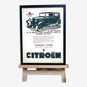 Affiche vintage originale publicitaire Citroën 9cv années 1930