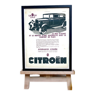 Affiche vintage originale publicitaire Citroën 9cv années 1930