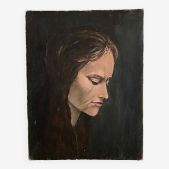 Oil on cardboard portrait of a woman 20th century 1950