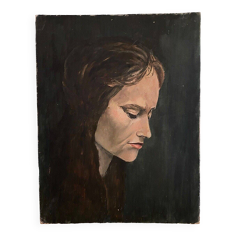 Oil on cardboard portrait of a woman 20th century 1950