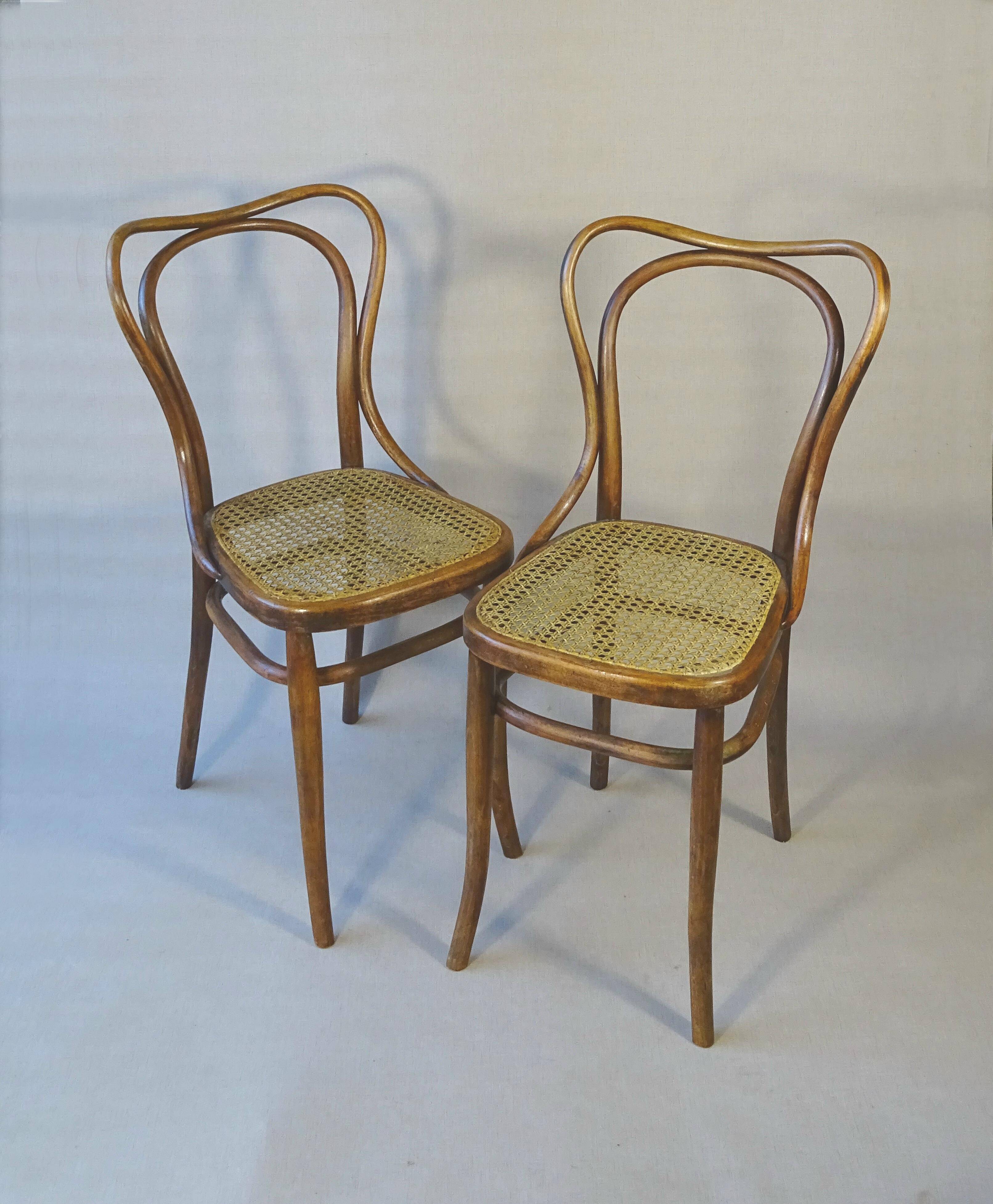 2 Bistro chairs No. 55- 3/4 by Kohn, circa 1905, caned