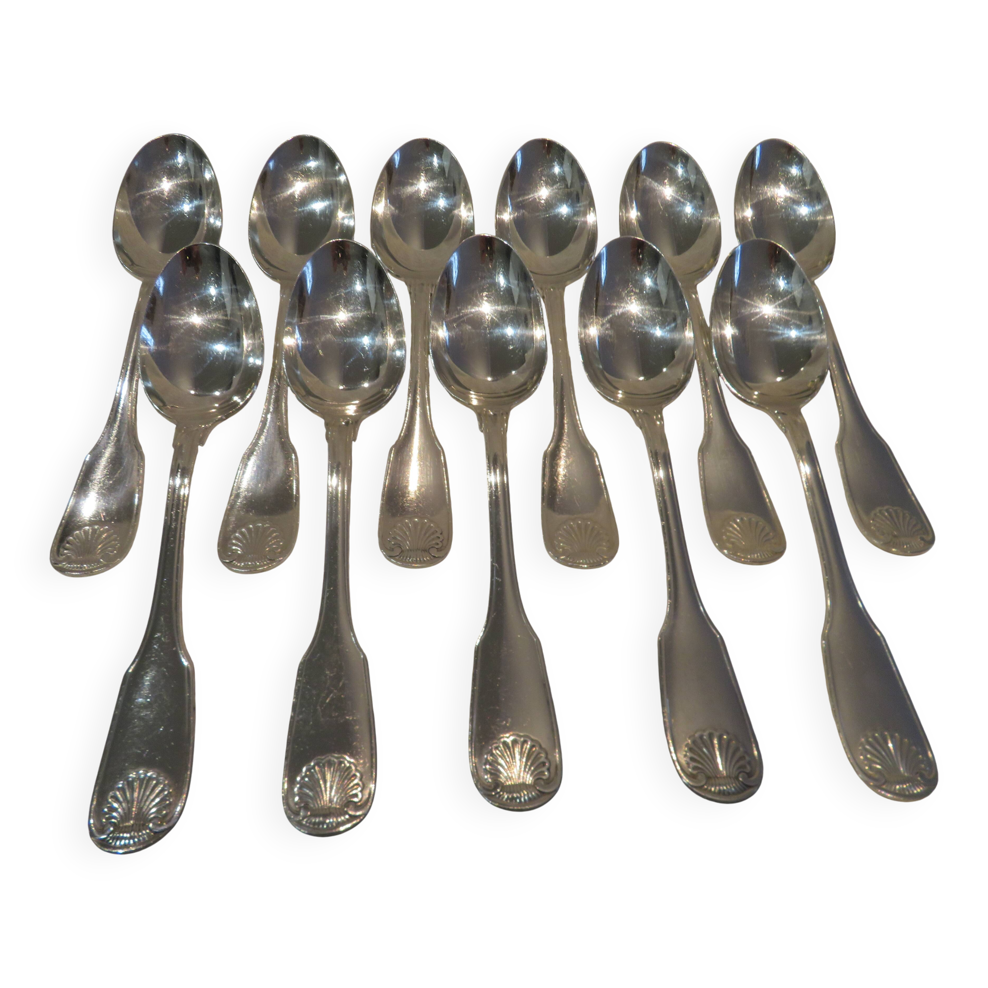 11 silver-plated dessert spoons by Christofle Vendome, 17cm