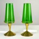 Pair of Brass & Green Glass Candleholders — Gunnar Ander for Ystad-Metall, Sweden, 1960s