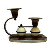 Old Art Deco double brass celluloid wood candle holder 1930 vintage modernist