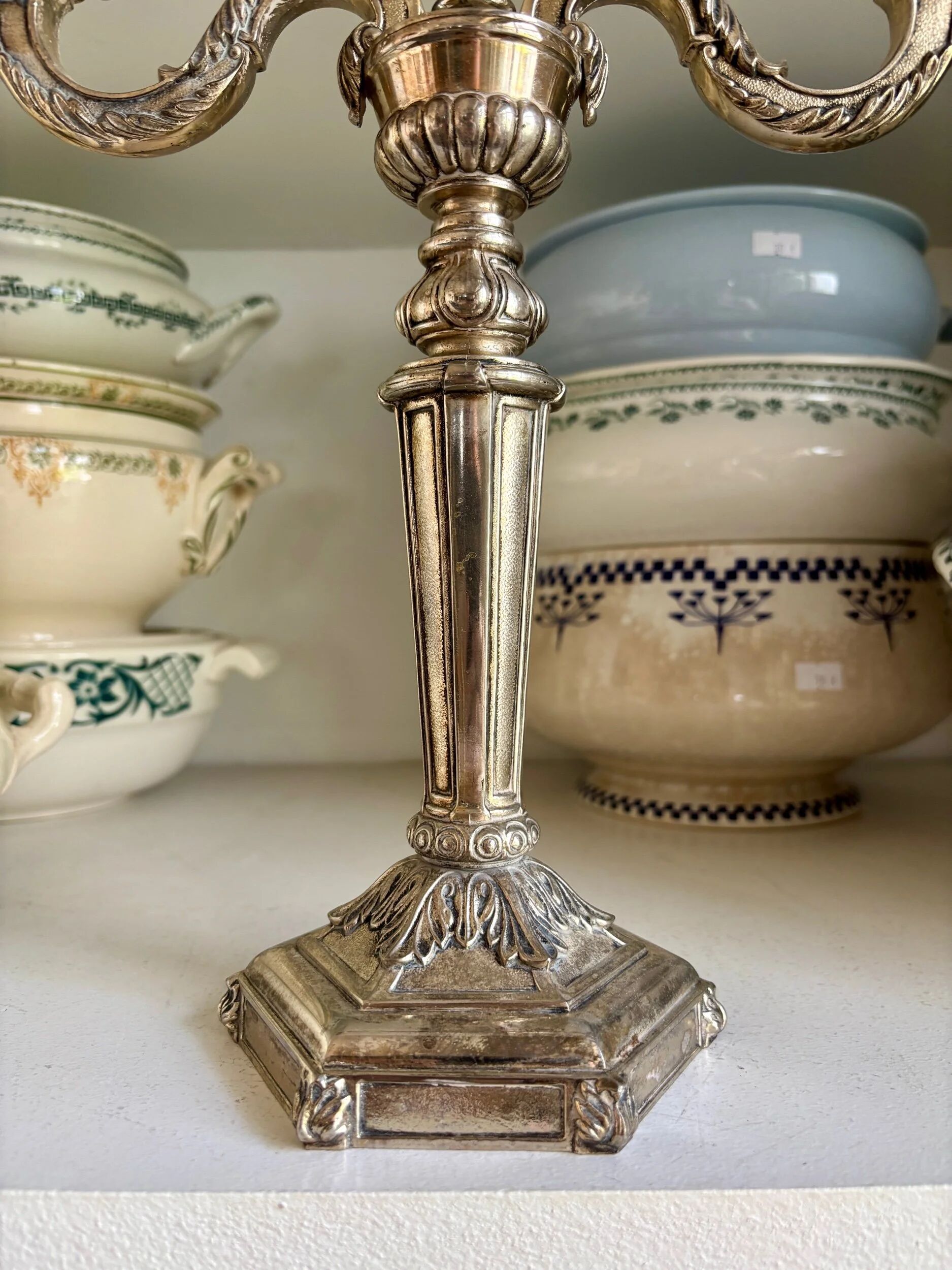 Two-light chandelier in silver metal