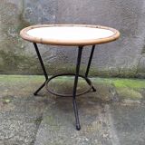 Table basse ronde en rotin et métal