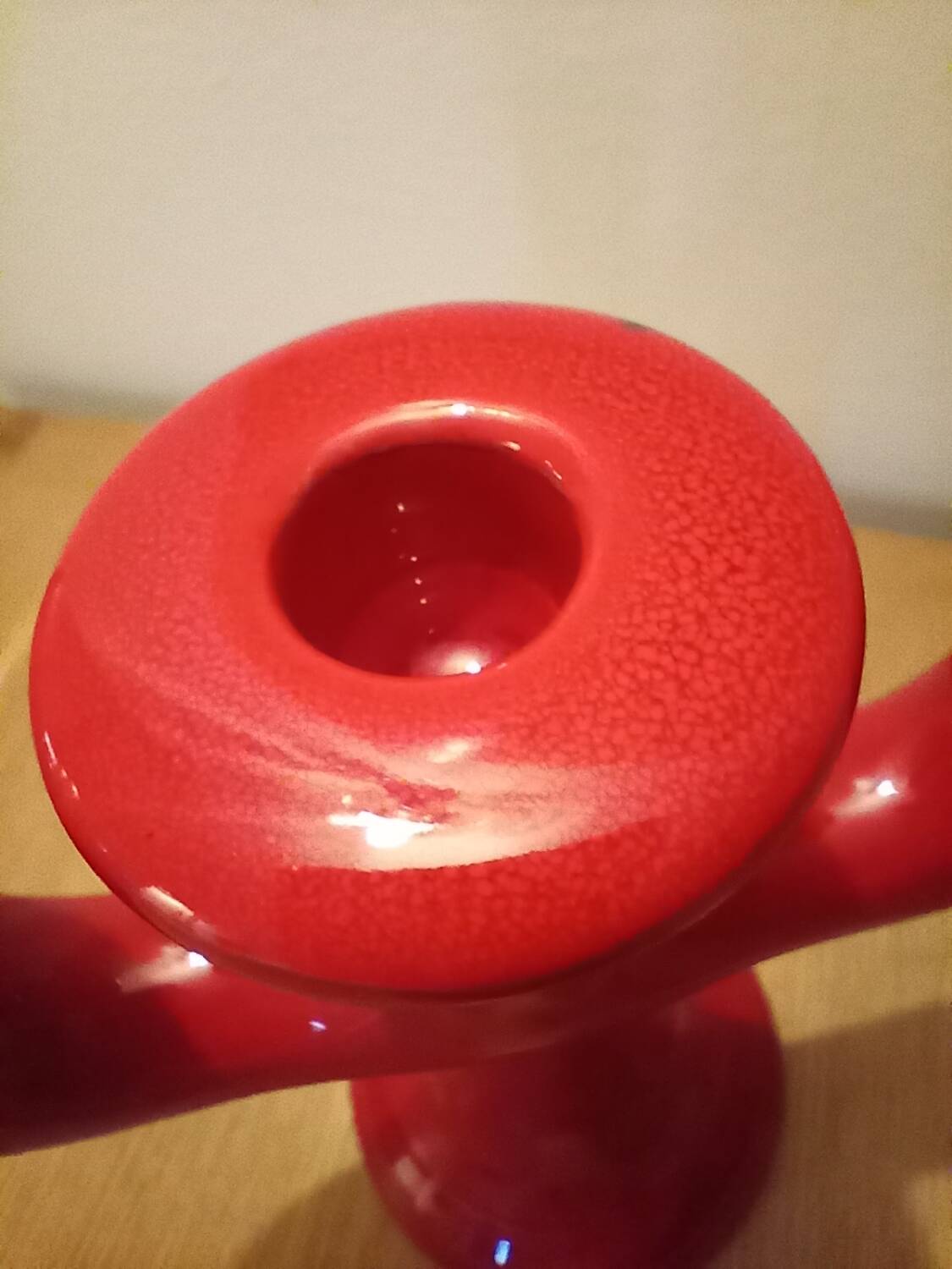 Red ceramic candleholder, italy 1970s