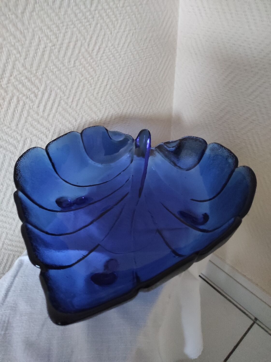 Blue glass fruit bowl