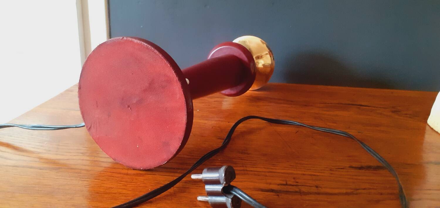 Lamp from the 40s/50s by Maison Lancel, covered in Bordeaux leather