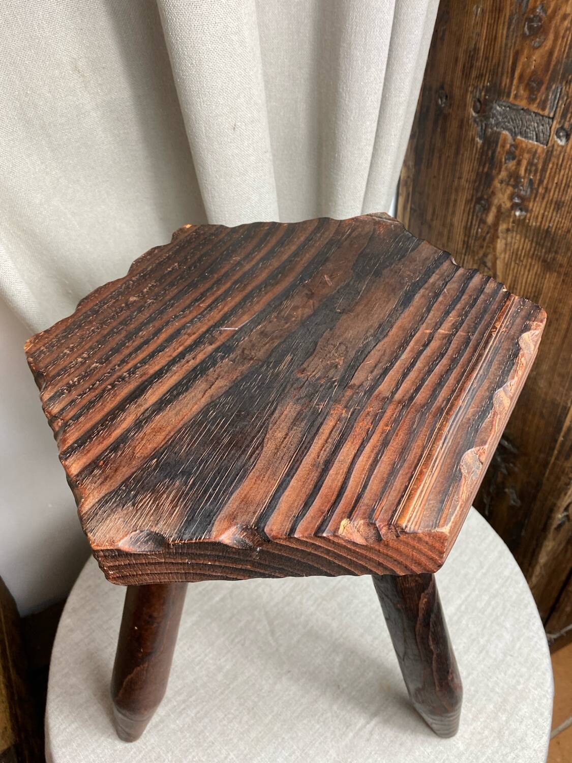 French tripod farm stool in wood, 1960s