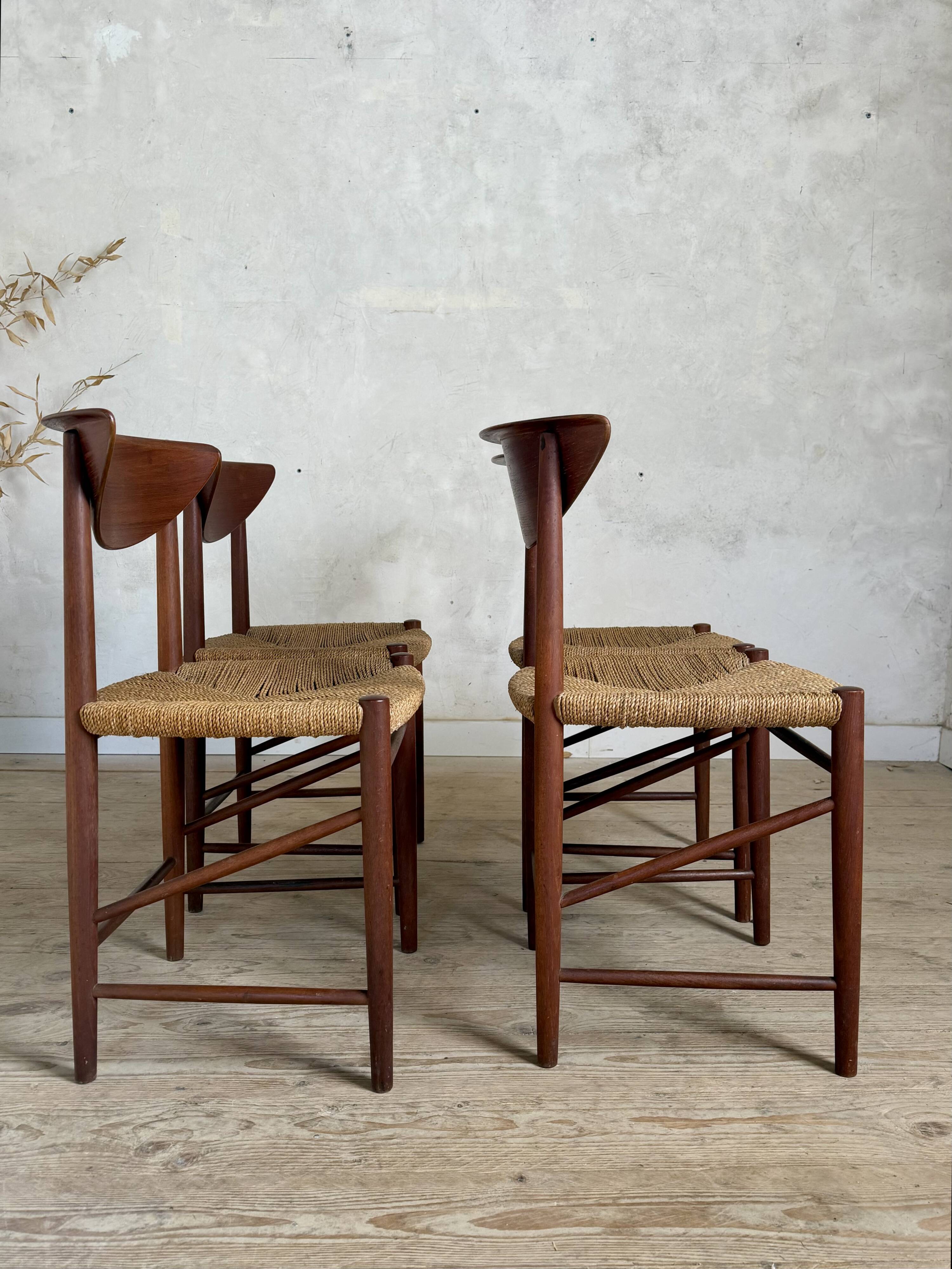 Danish vintage chairs in teak and cord by Peter Hvidt