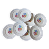 8 old flat plates decorated with flowers, Agnès model by K&G Lunéville