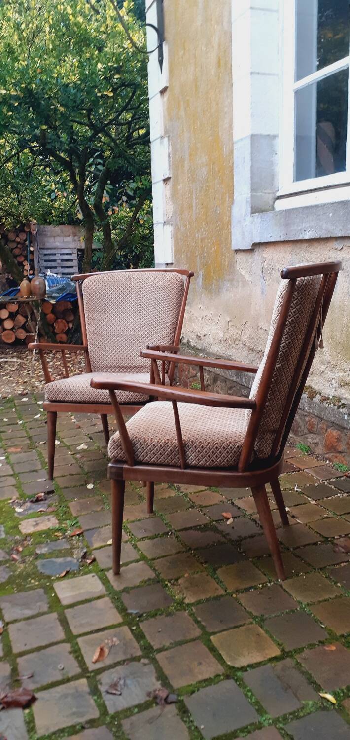 Pair of vintage fan armchairs from the 60s, Baumann edition.