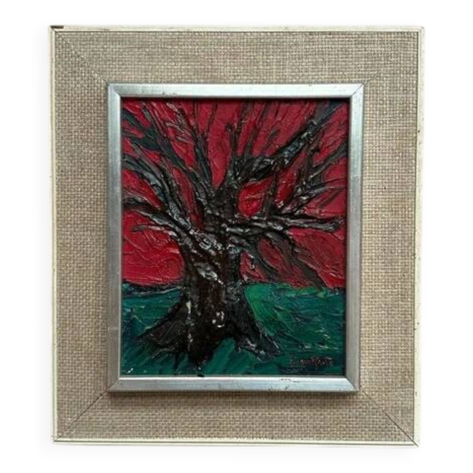 Original Swedish oil on canvas “The Tree” by Frans Rabe, vintage & framed 38x42cm