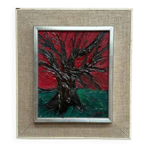 Peinture à l'huile sur toile originale suédoise "L'Arbre" par Frans Rabe, vintage et encadrée 38x42cm