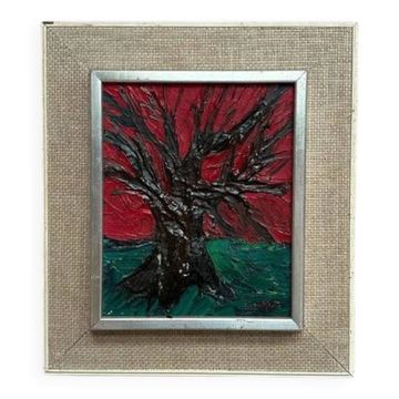 Peinture à l'huile sur toile originale suédoise "L'Arbre" par Frans Rabe, vintage et encadrée 38x42cm
