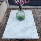 White marble table, cast iron base signed SNES, made in France