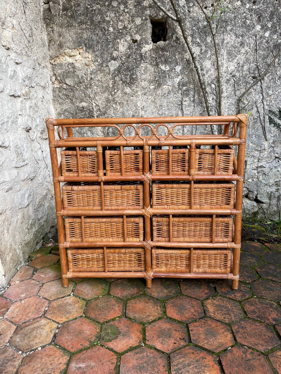 Vintage rattan chest of drawers