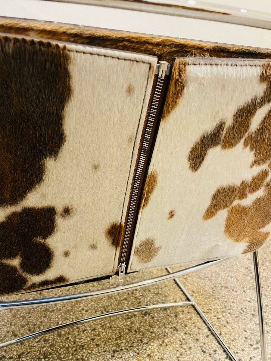 Chromed Fil armchair with fur seat by Pascal Mourgue for Ligne Roset, 1990s