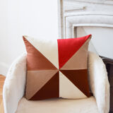 Red velvet and camel cushion
