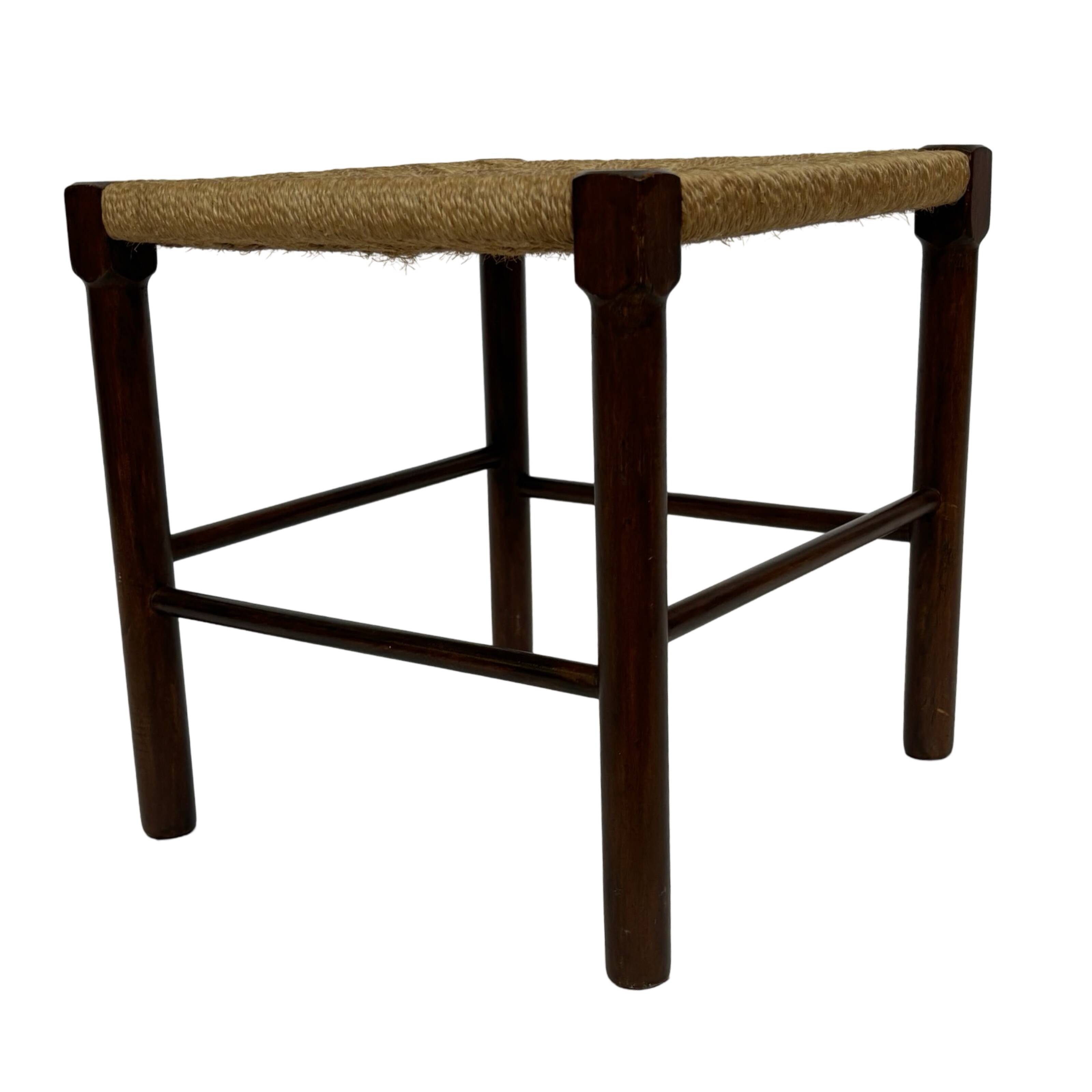 Vintage Wooden Stool With Rope Seat 60s Minimalist
