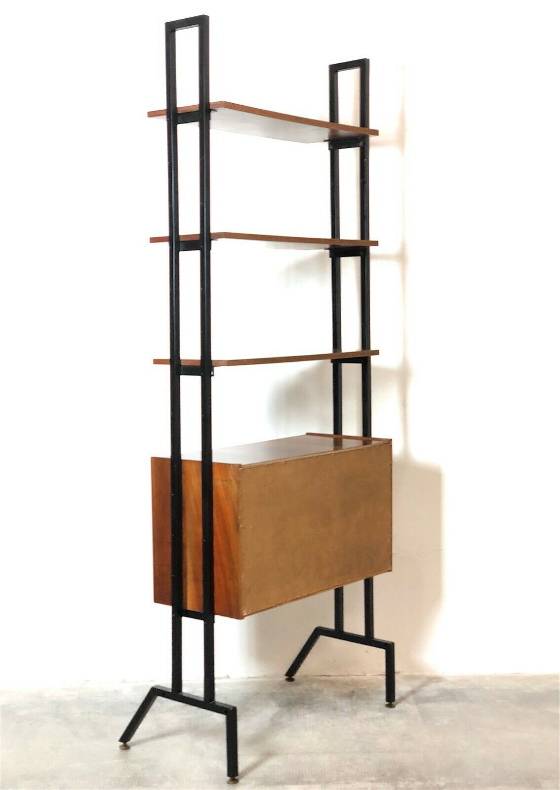Modular storage cabinet and teak bookcase. Italy, 60s