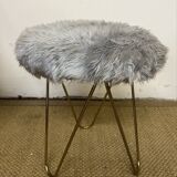 Fauteuil et tabouret moumoute vintage
