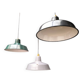 Enameled sheet metal pendant lights