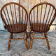 Pair of antique american windsor chairs, turned oak wood, vintage