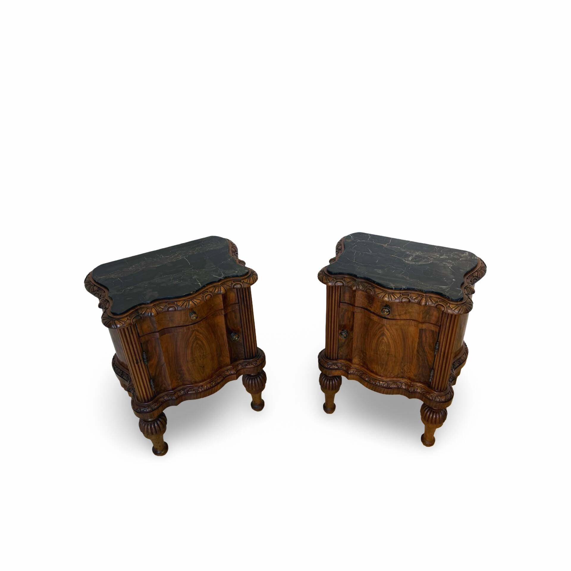 art deco walnut serpentine nightstands, 1920s