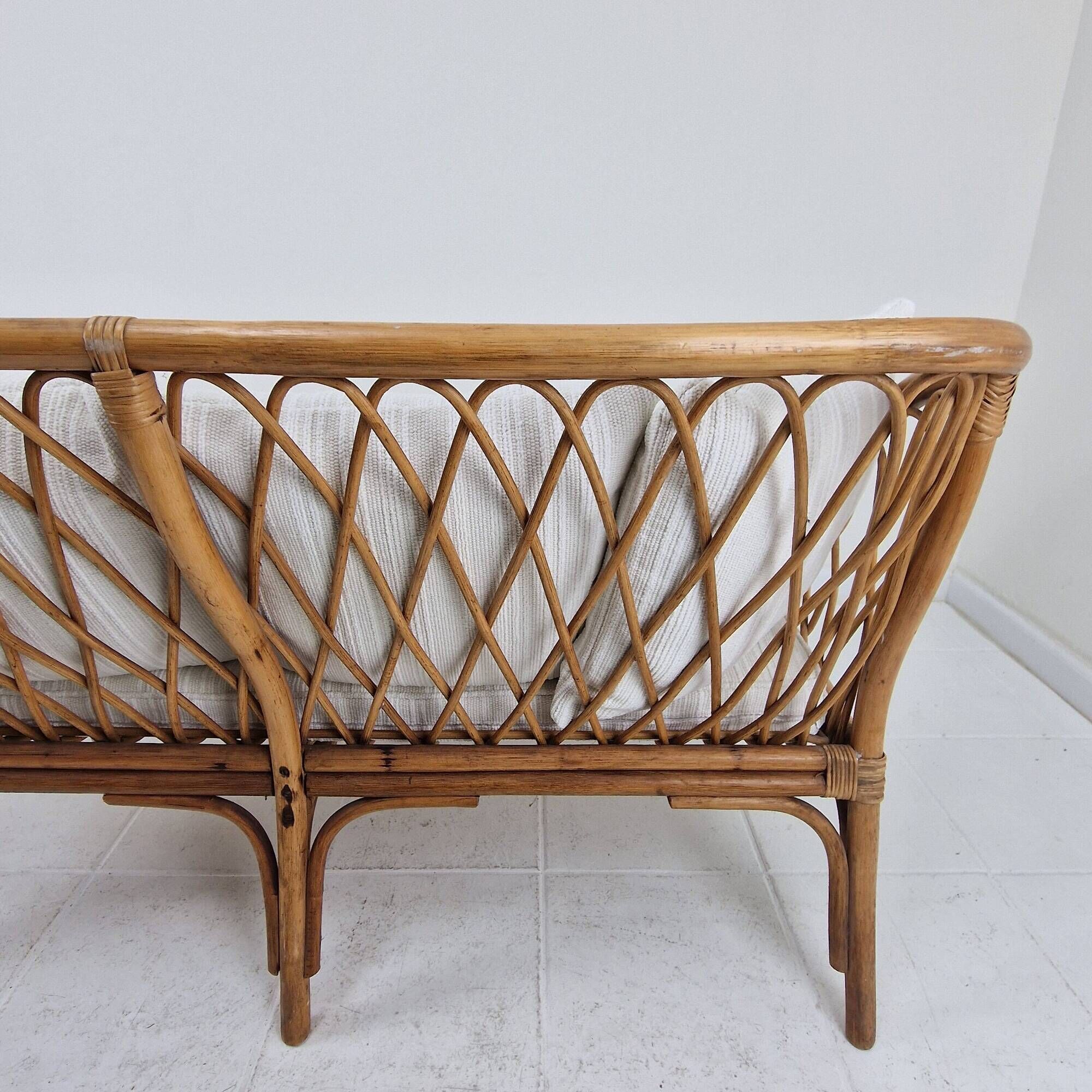 Mid-Century Italian Rattan & Bamboo Settee, ca. 1970